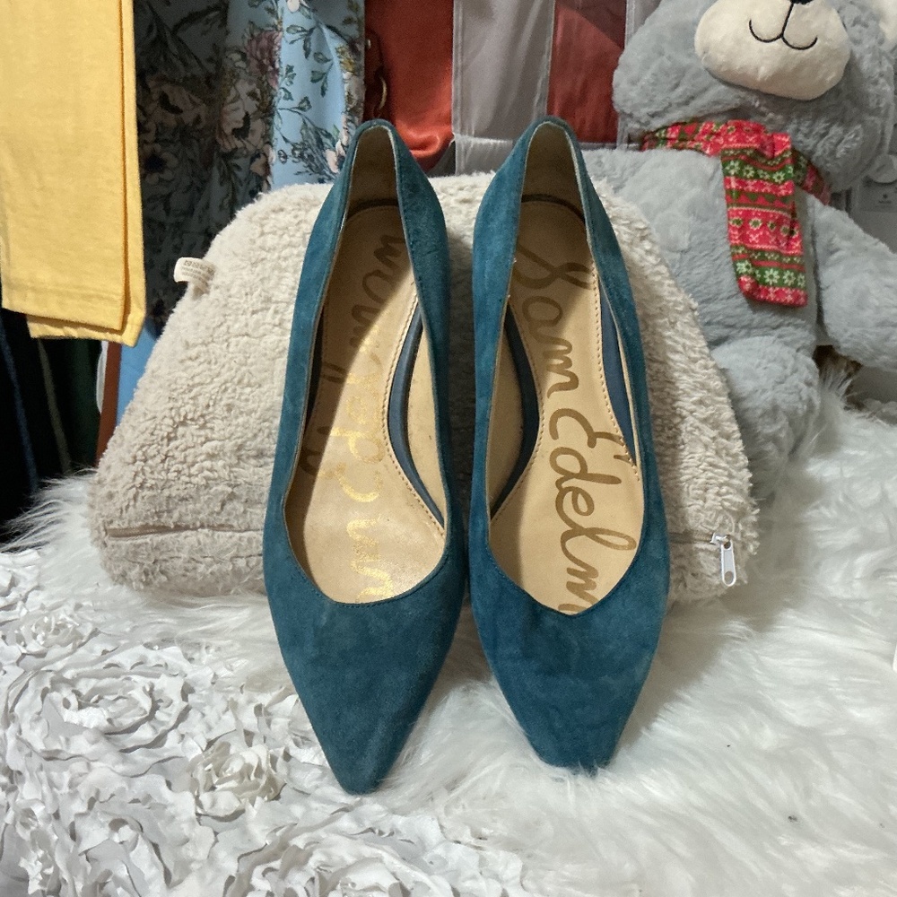 Sam Edelman Teal Suede Pointed-Toe Flats